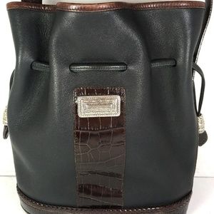 Bucket Bag Vtg Black Leather Brown Reptile Print